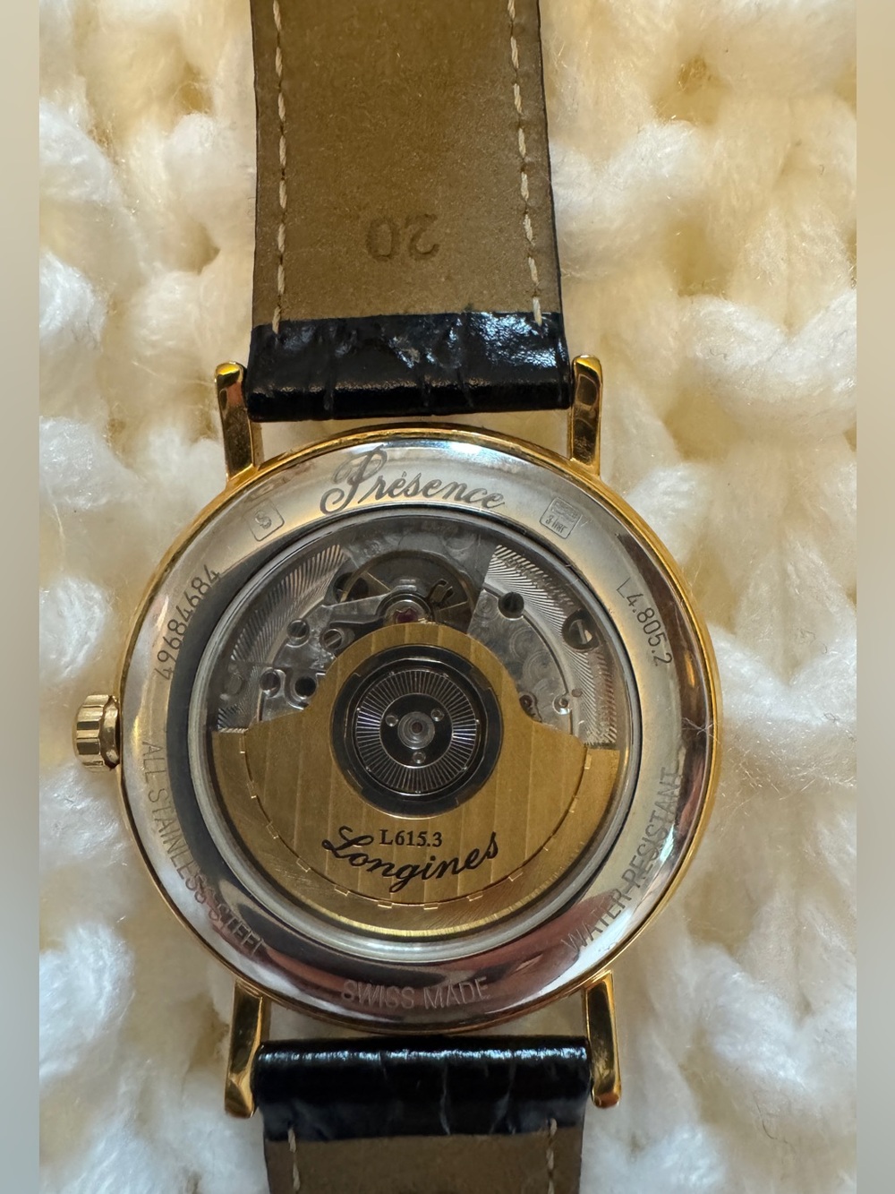 Longines Presence Automatic Yellow Gold PVD Black Leather Mens Watch - Picture 10 of 16